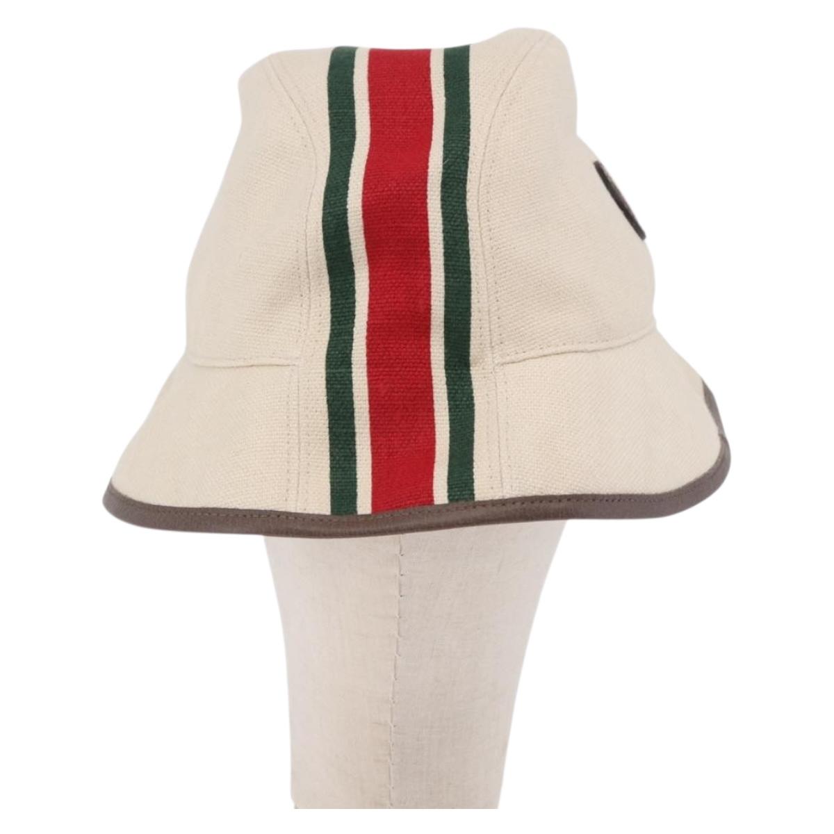 GUCCI Web Sherry Line Hat Canvas L Beige Auth 200007M