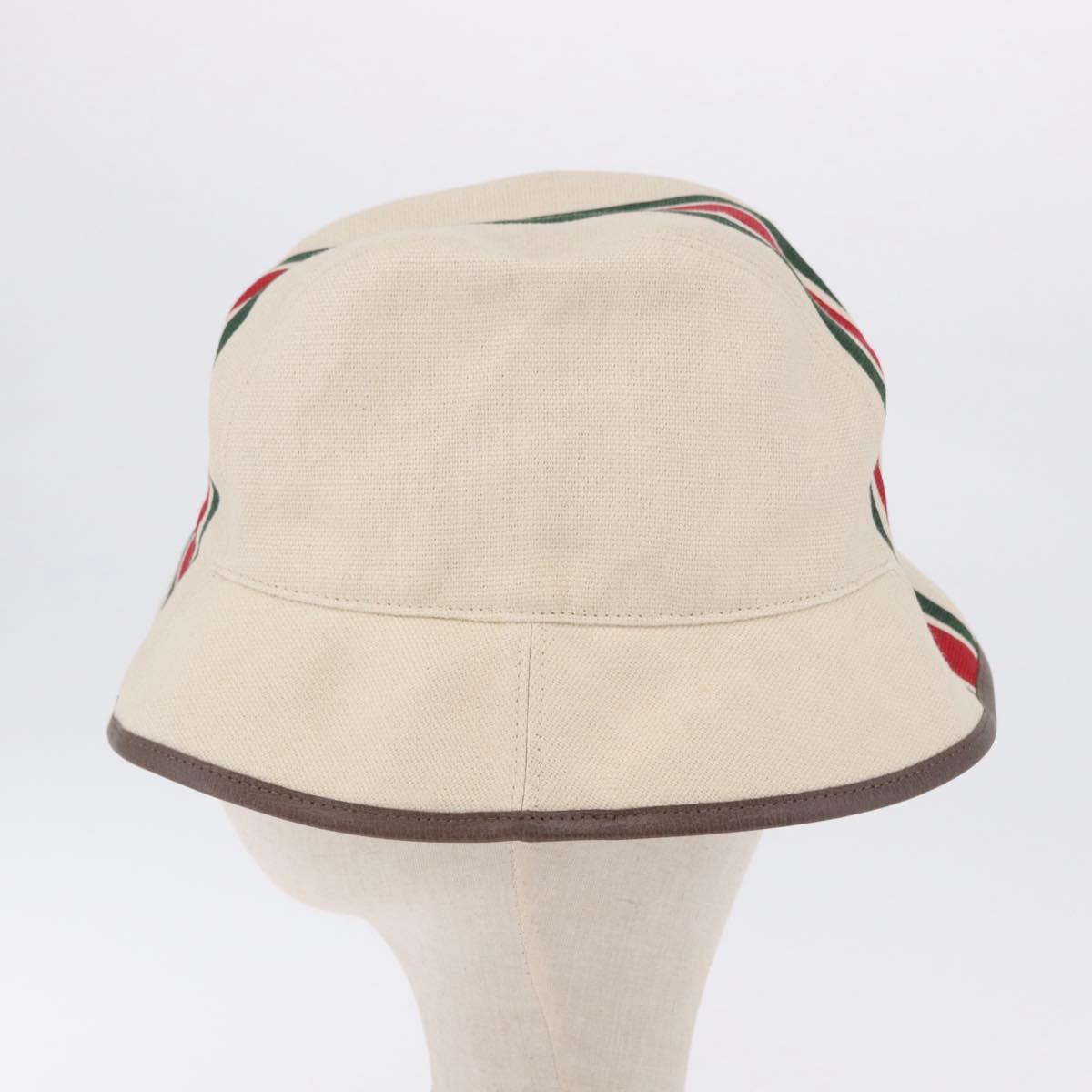 GUCCI Web Sherry Line Hat Canvas L Beige Auth 200007M