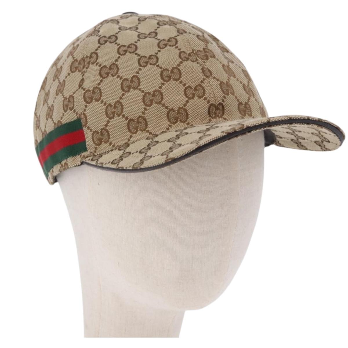 GUCCI GG Canvas Web Sherry Line Hat L Beige Auth 200008M