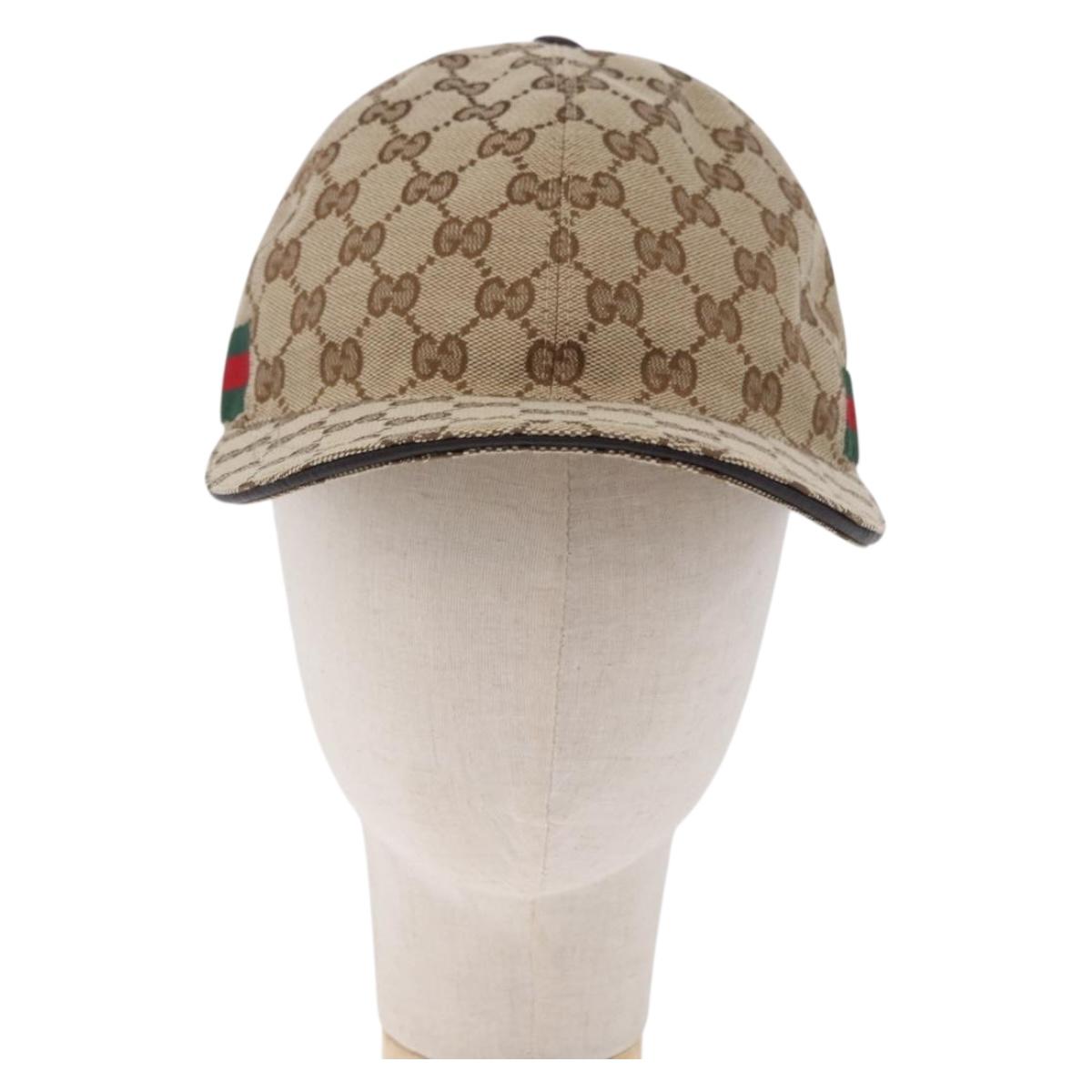 GUCCI GG Canvas Web Sherry Line Hat L Beige Auth 200008M