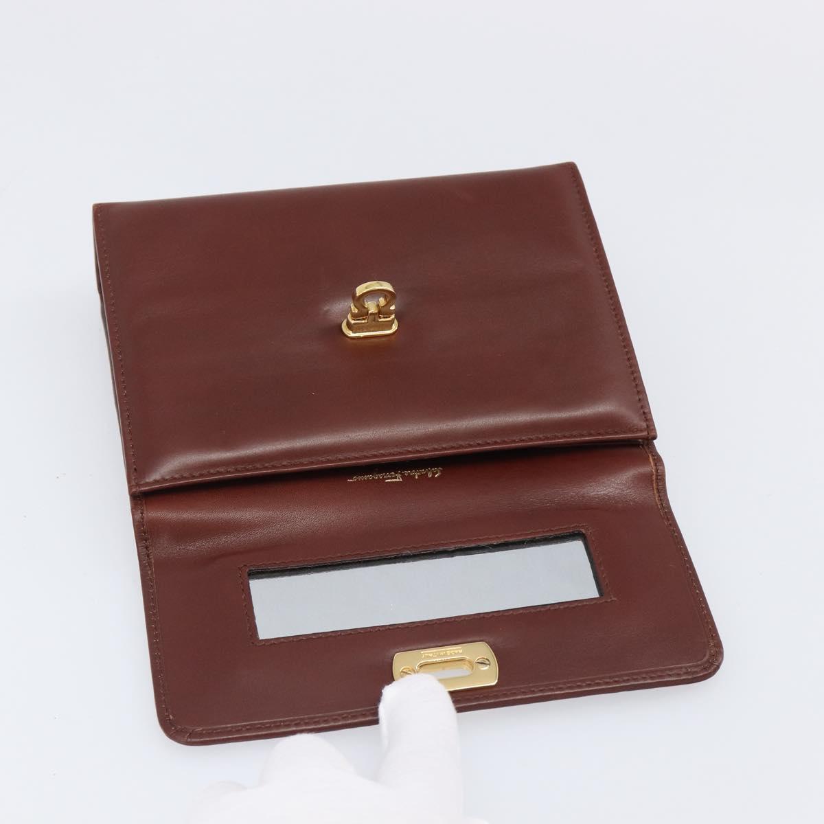 Salvatore Ferragamo Clutch Bag Leather Brown Gold Auth 200009