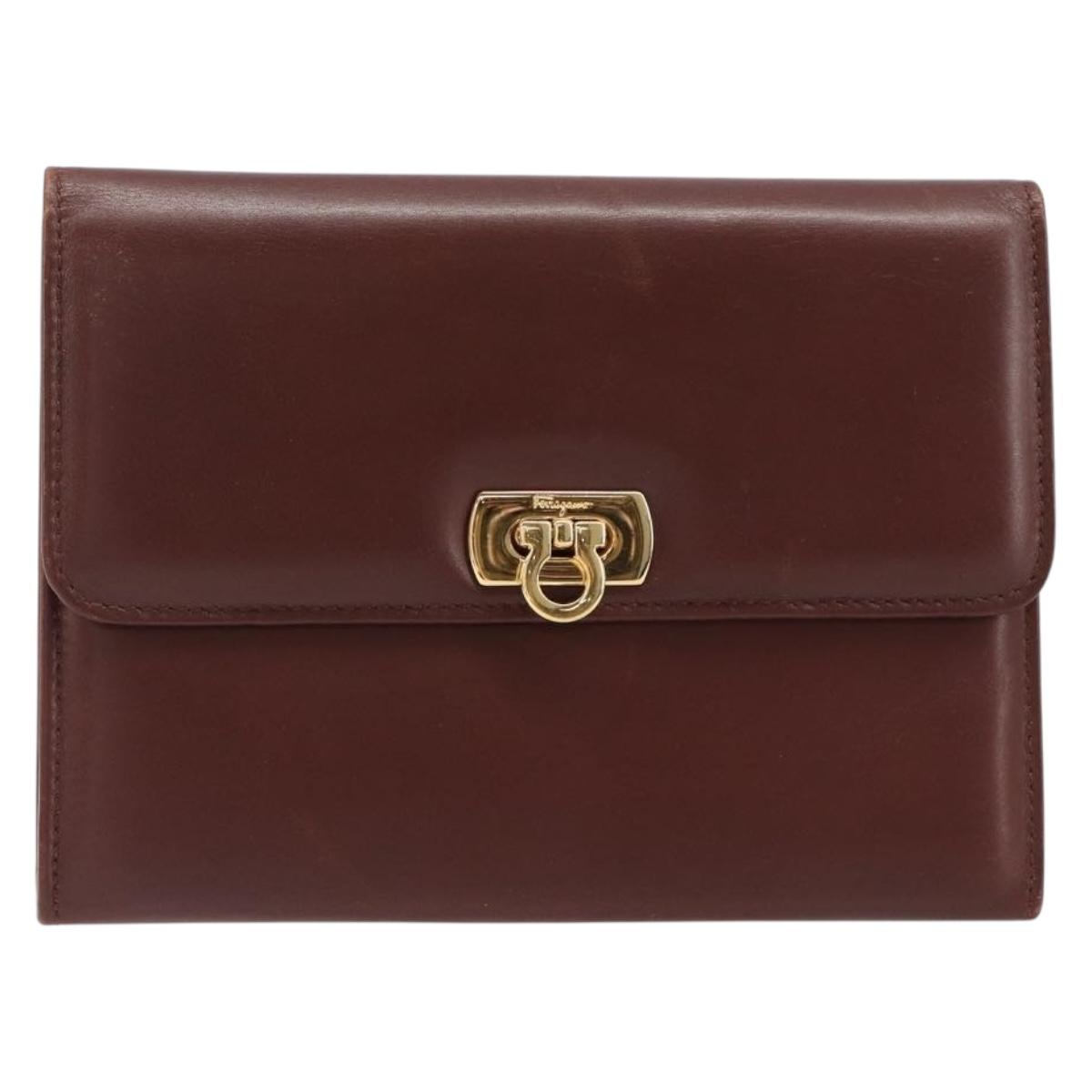 Salvatore Ferragamo Clutch Bag Leather Brown Gold Auth 200009