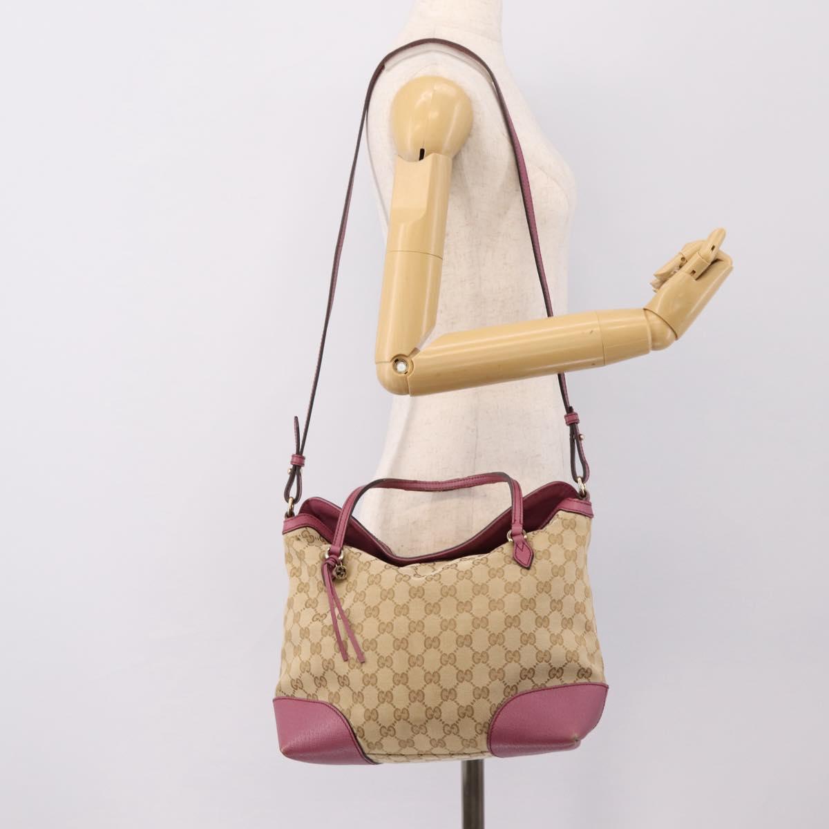 GUCCI GG Canvas Hand Bag 2way Beige Gold 353120 Auth 200012