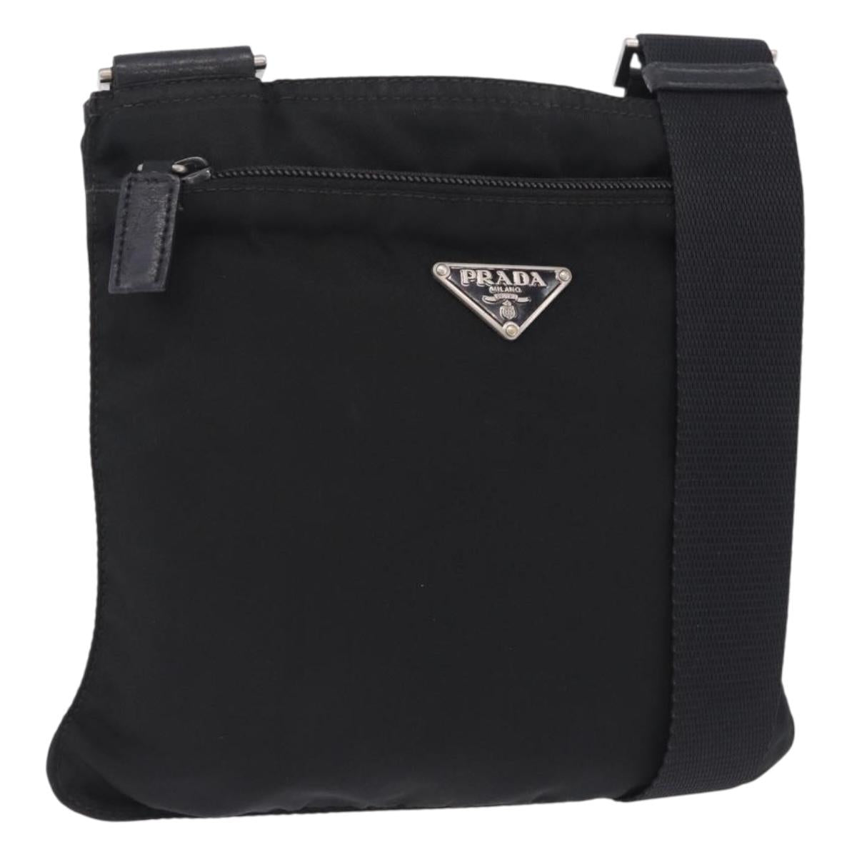 PRADA Shoulder Bag Nylon Black Silver Auth 200013A