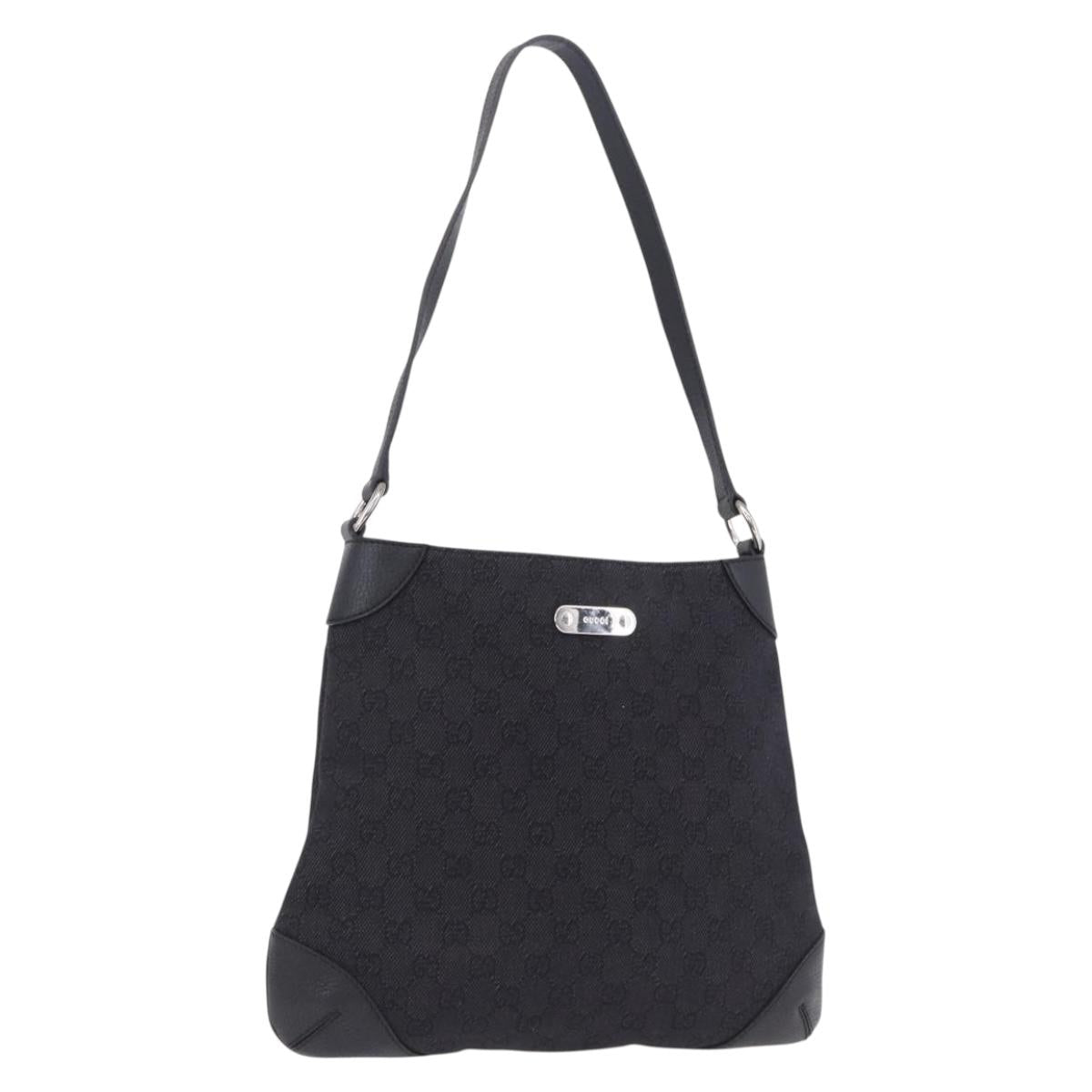 GUCCI GG Canvas Shoulder Bag Black Silver 196140 Auth 200016A