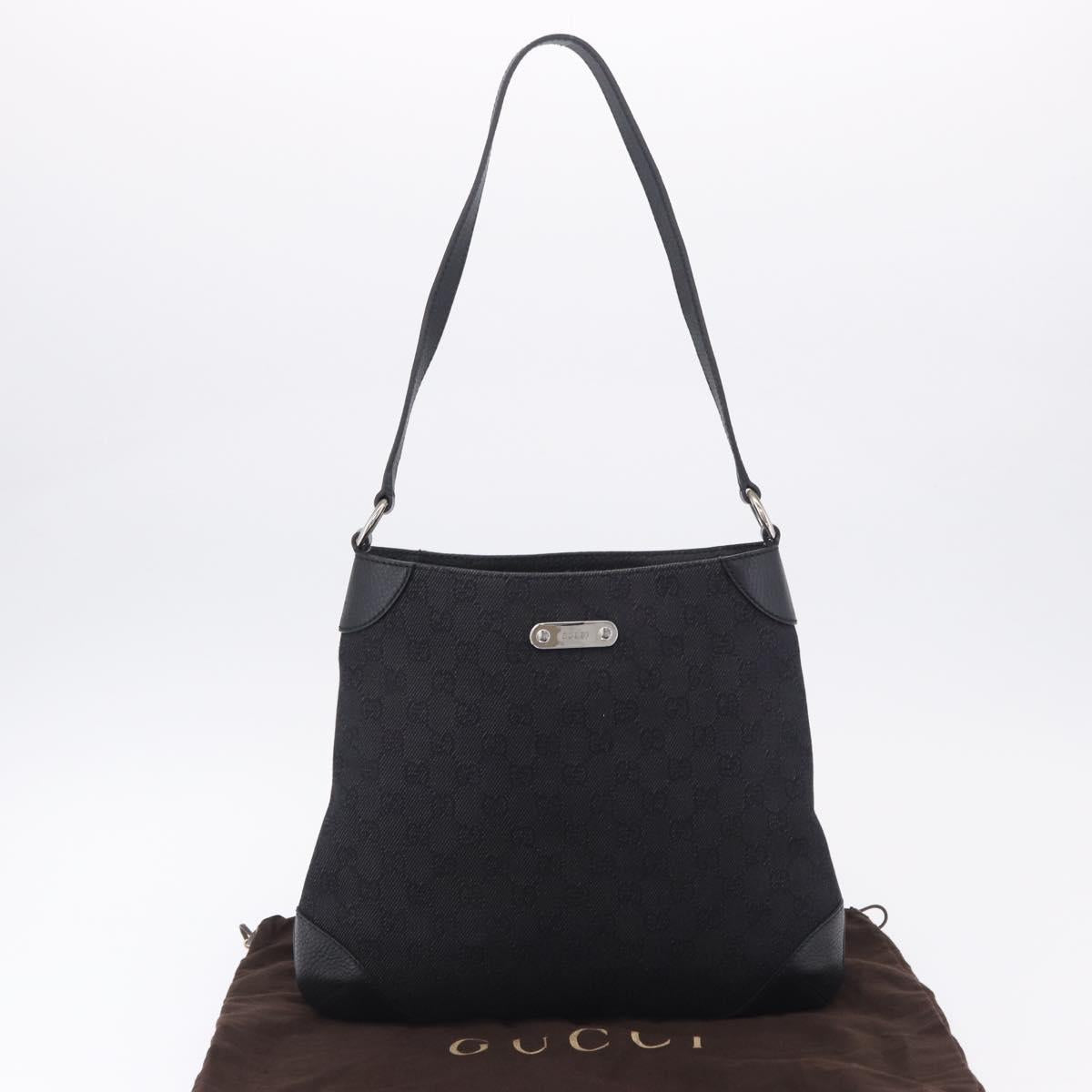 GUCCI GG Canvas Shoulder Bag Black Silver 196140 Auth 200016A