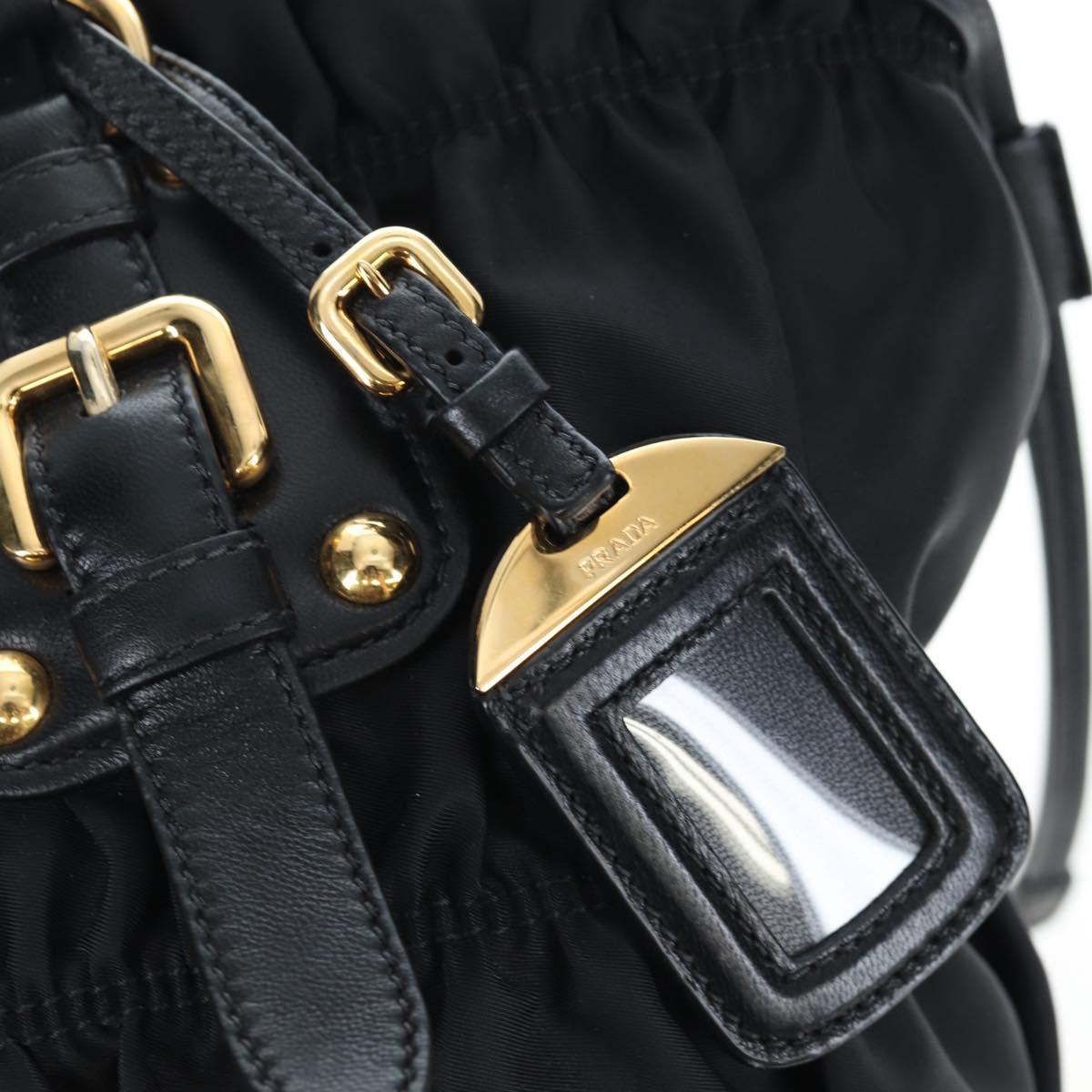 PRADA Hand Bag Nylon 2way Black Gold Auth 200017V