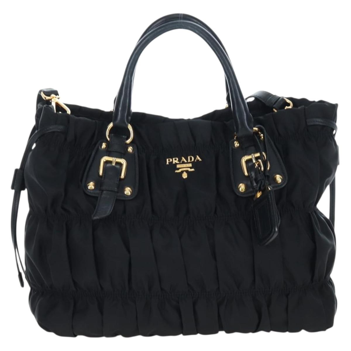 PRADA Hand Bag Nylon 2way Black Gold Auth 200017V
