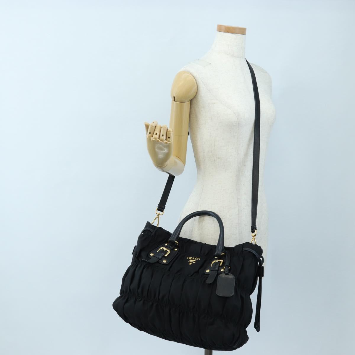 PRADA Hand Bag Nylon 2way Black Gold Auth 200017V