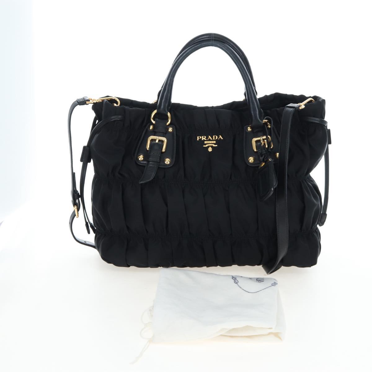 PRADA Hand Bag Nylon 2way Black Gold Auth 200017V