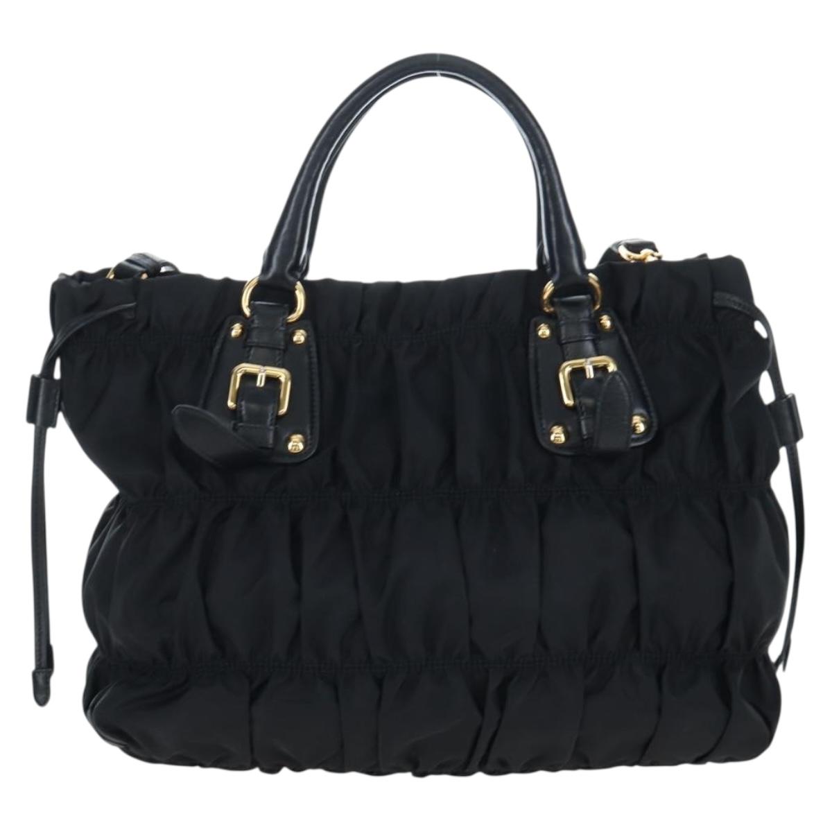 PRADA Hand Bag Nylon 2way Black Gold Auth 200017V