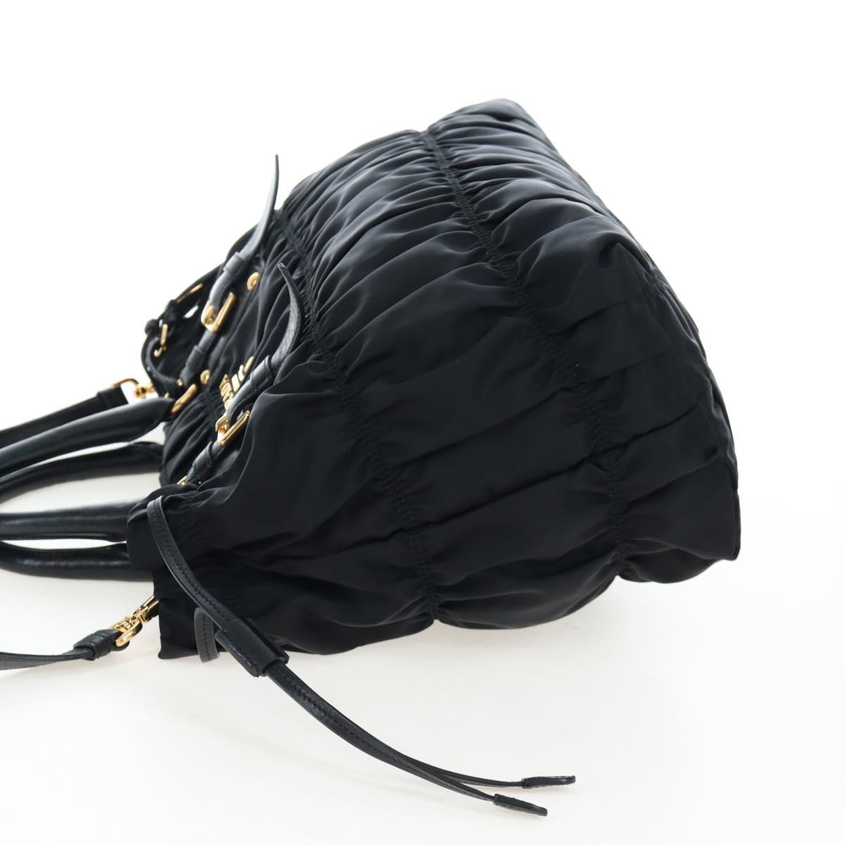 PRADA Hand Bag Nylon 2way Black Gold Auth 200017V
