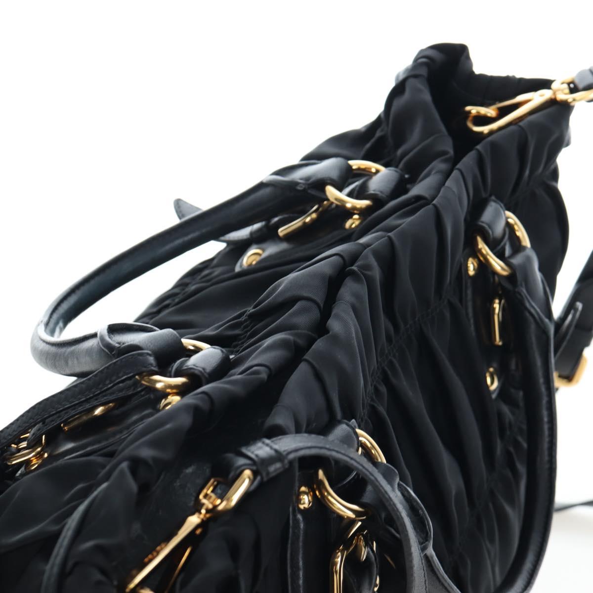 PRADA Hand Bag Nylon 2way Black Gold Auth 200017V