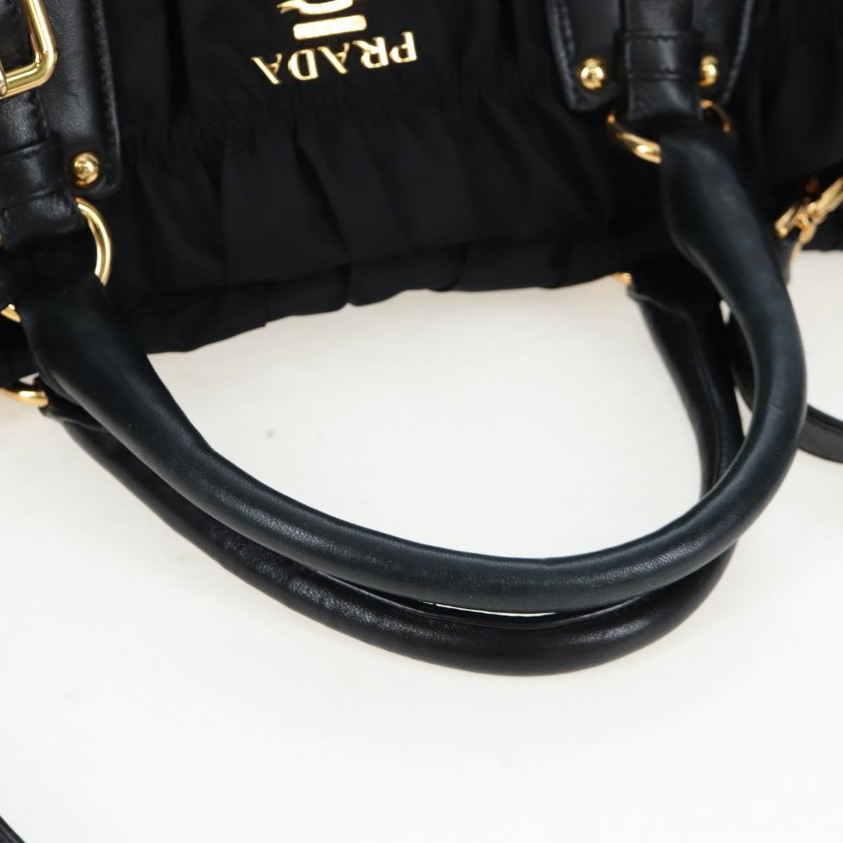 PRADA Hand Bag Nylon 2way Black Gold Auth 200017V