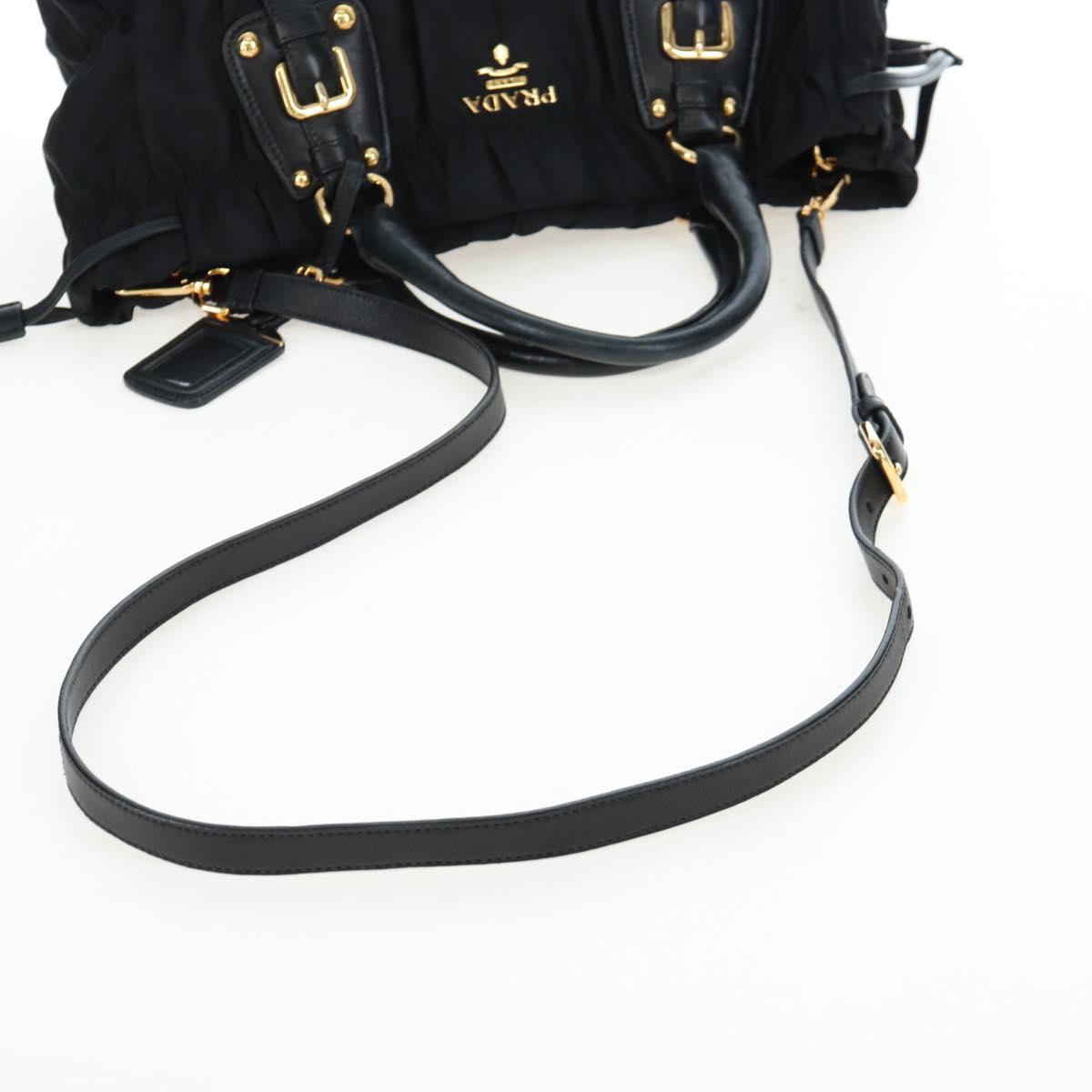 PRADA Hand Bag Nylon 2way Black Gold Auth 200017V