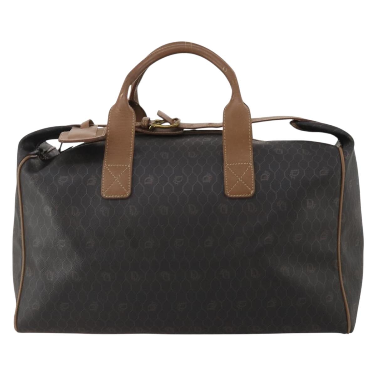 Christian Dior Honeycomb Canvas Boston Bag PVC 2way Black Gold Auth 200022A