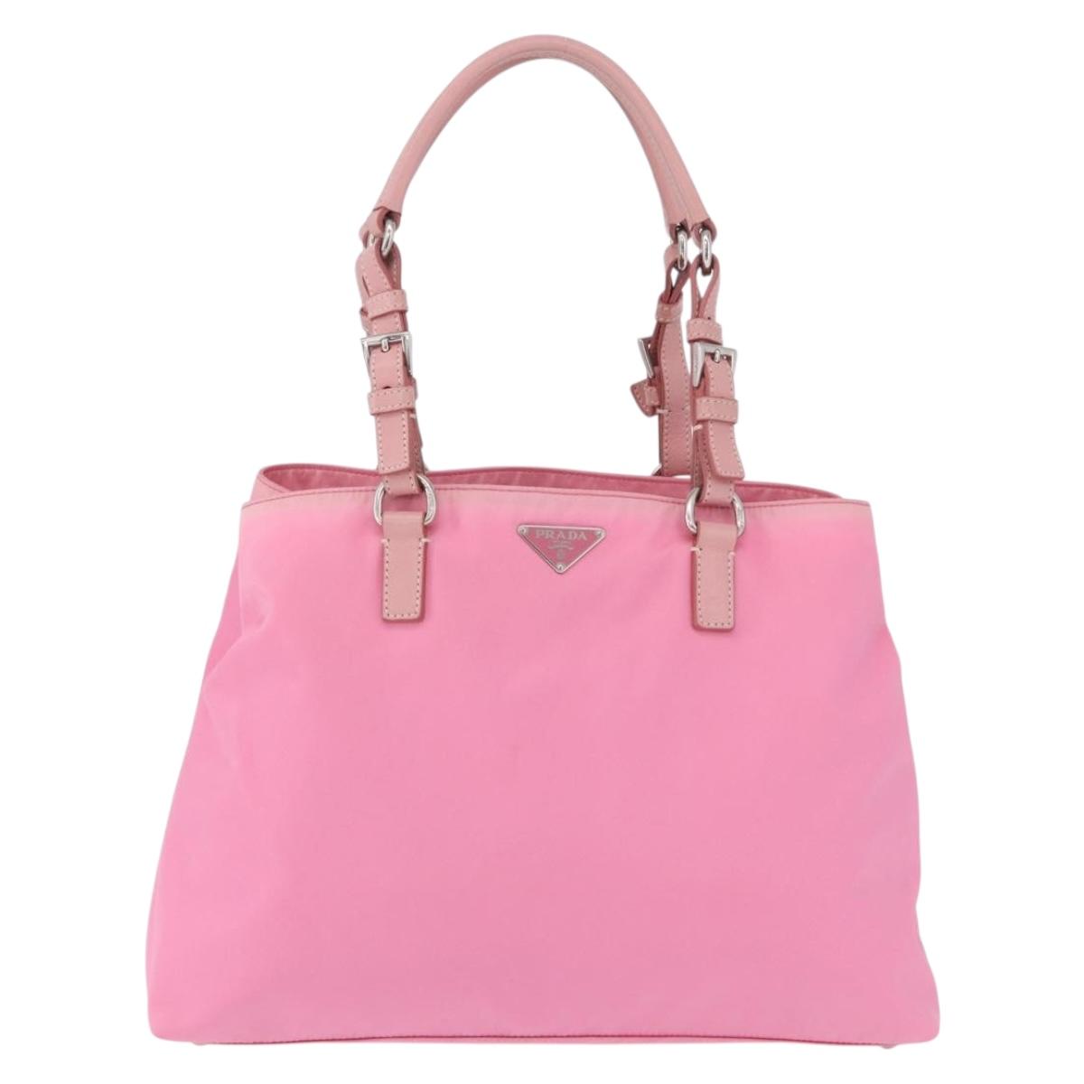 PRADA Hand Bag Nylon Pink Silver Auth 200050A