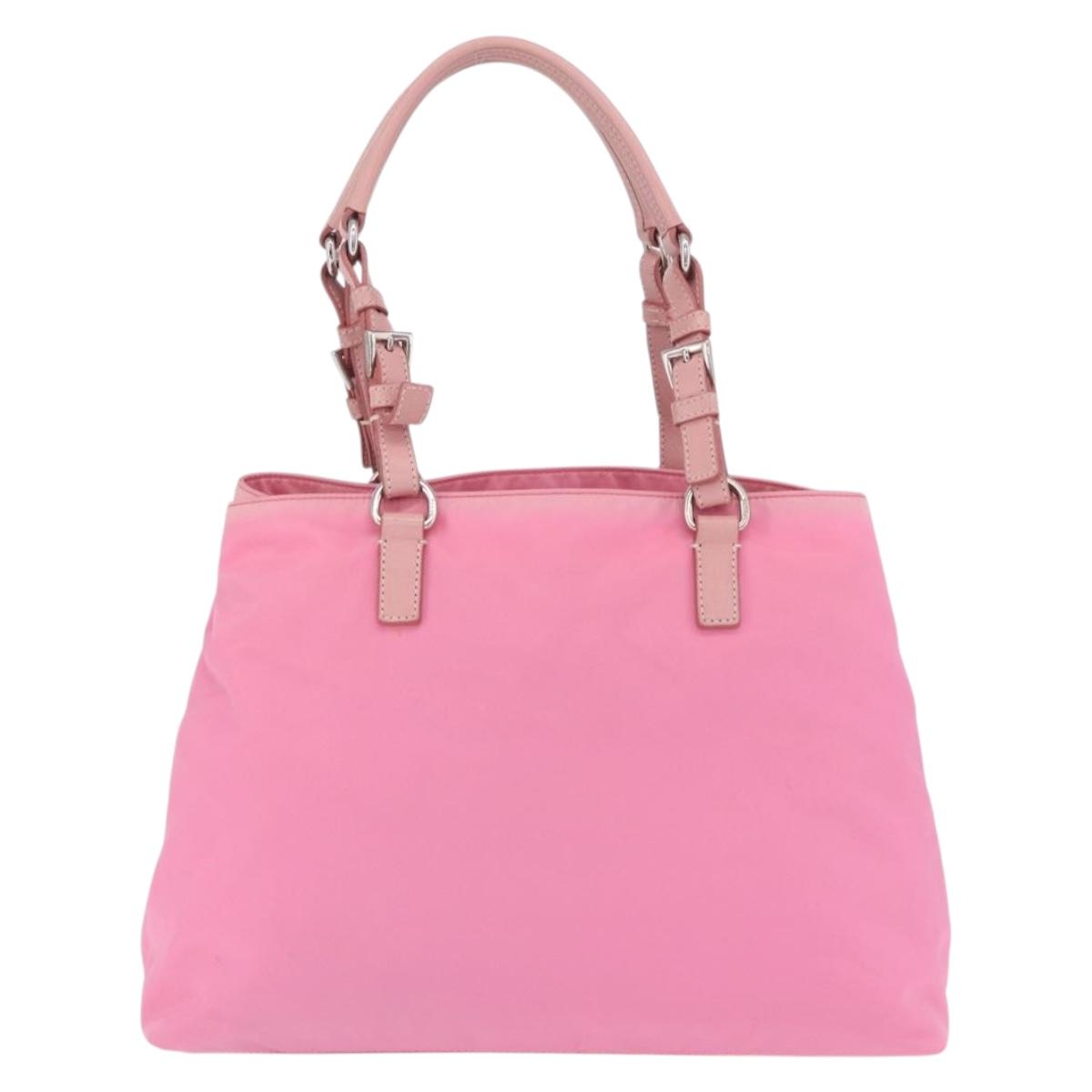 PRADA Hand Bag Nylon Pink Silver Auth 200050A