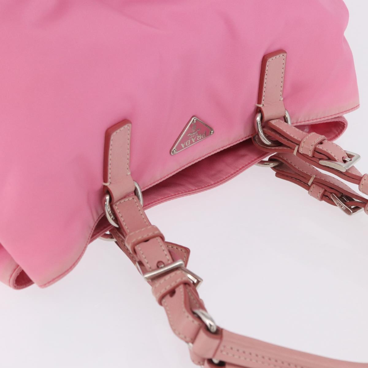 PRADA Hand Bag Nylon Pink Silver Auth 200050A
