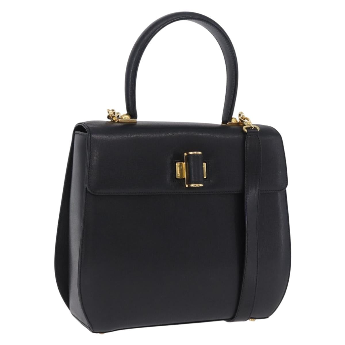 Salvatore Ferragamo Gancini Hand Bag Leather 2way Black Gold Auth 200051A