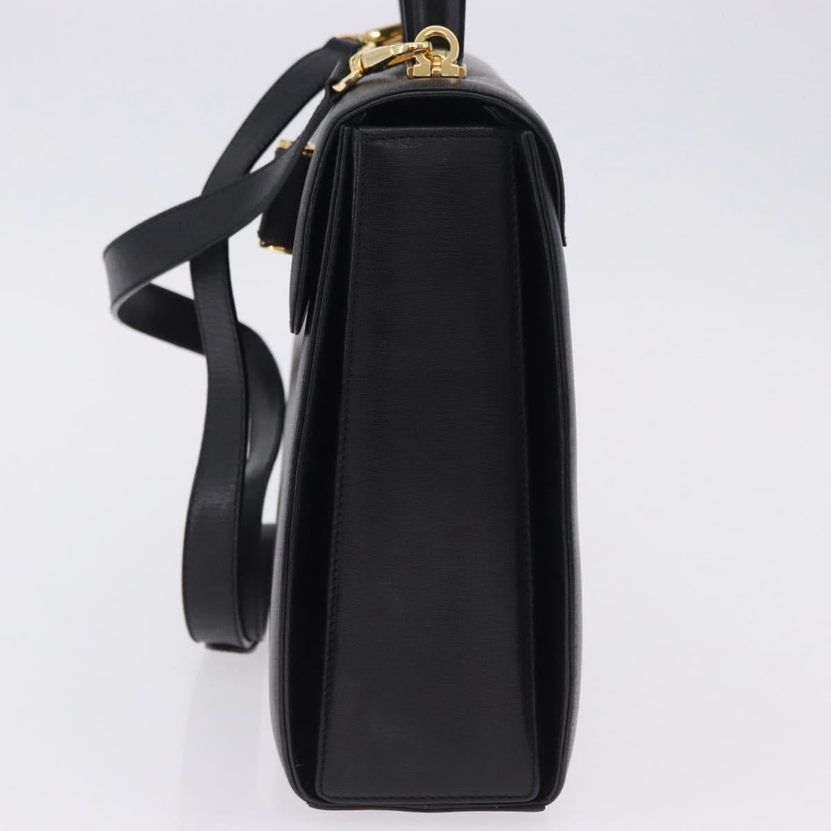 Salvatore Ferragamo Gancini Hand Bag Leather 2way Black Gold Auth 200051A