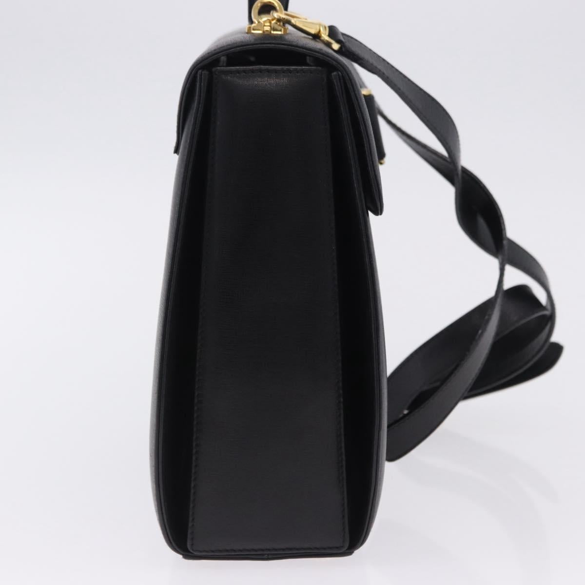 Salvatore Ferragamo Gancini Hand Bag Leather 2way Black Gold Auth 200051A