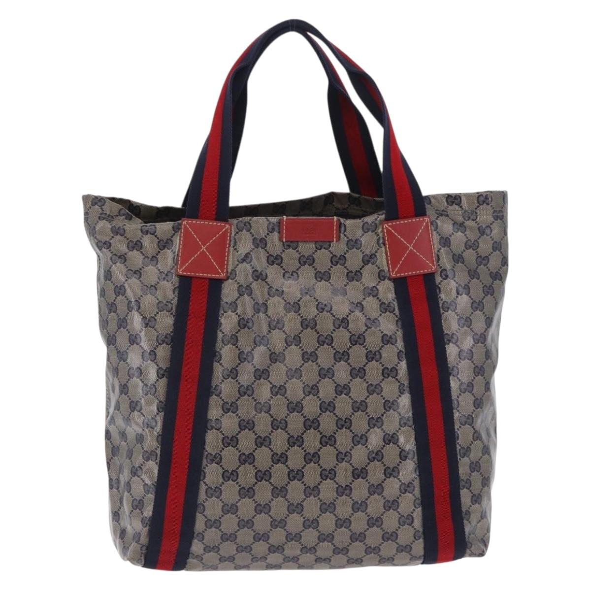 GUCCI GG Crystal Sherry Line Tote Bag Coated Canvas Navy 189669 Auth 200053A
