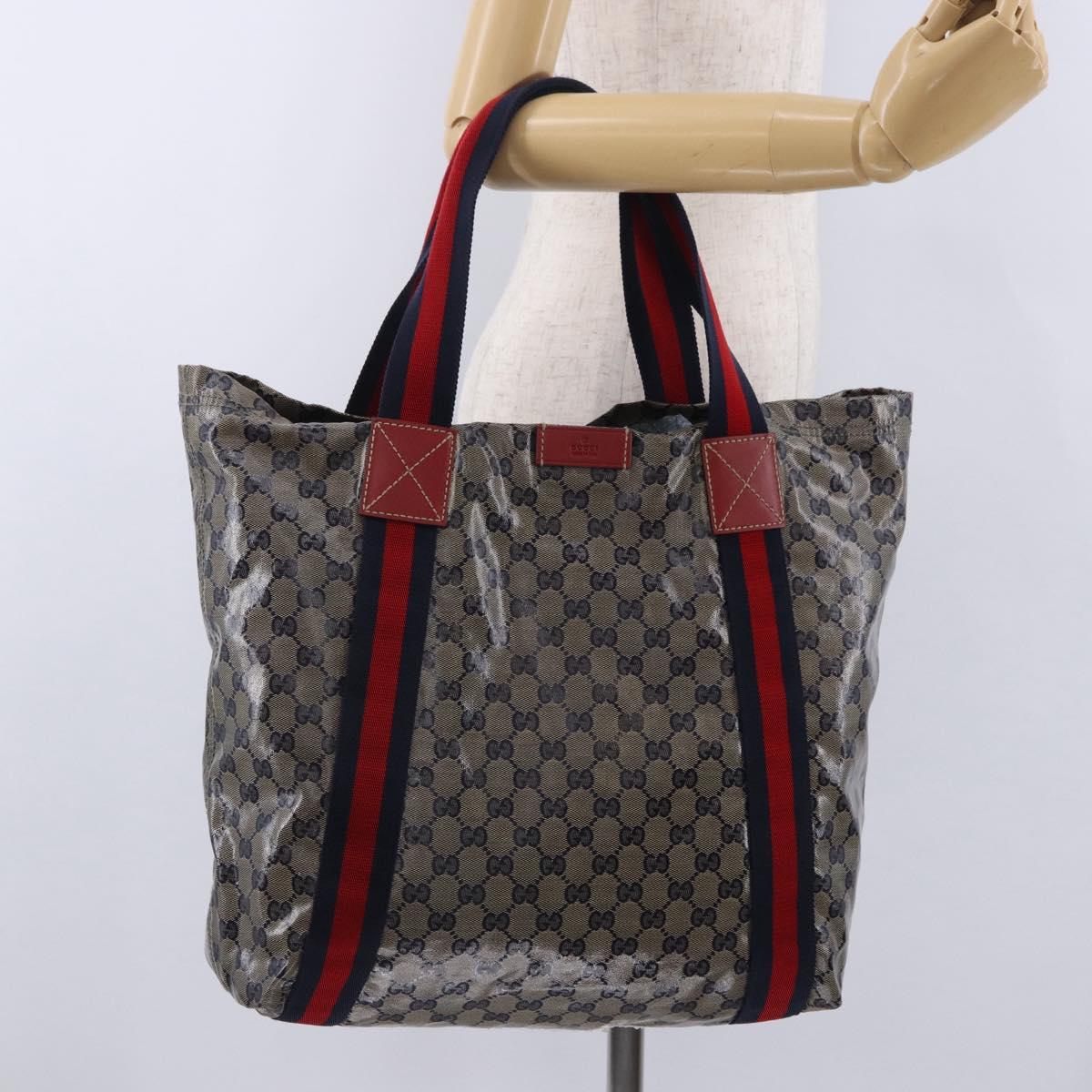 GUCCI GG Crystal Sherry Line Tote Bag Coated Canvas Navy 189669 Auth 200053A