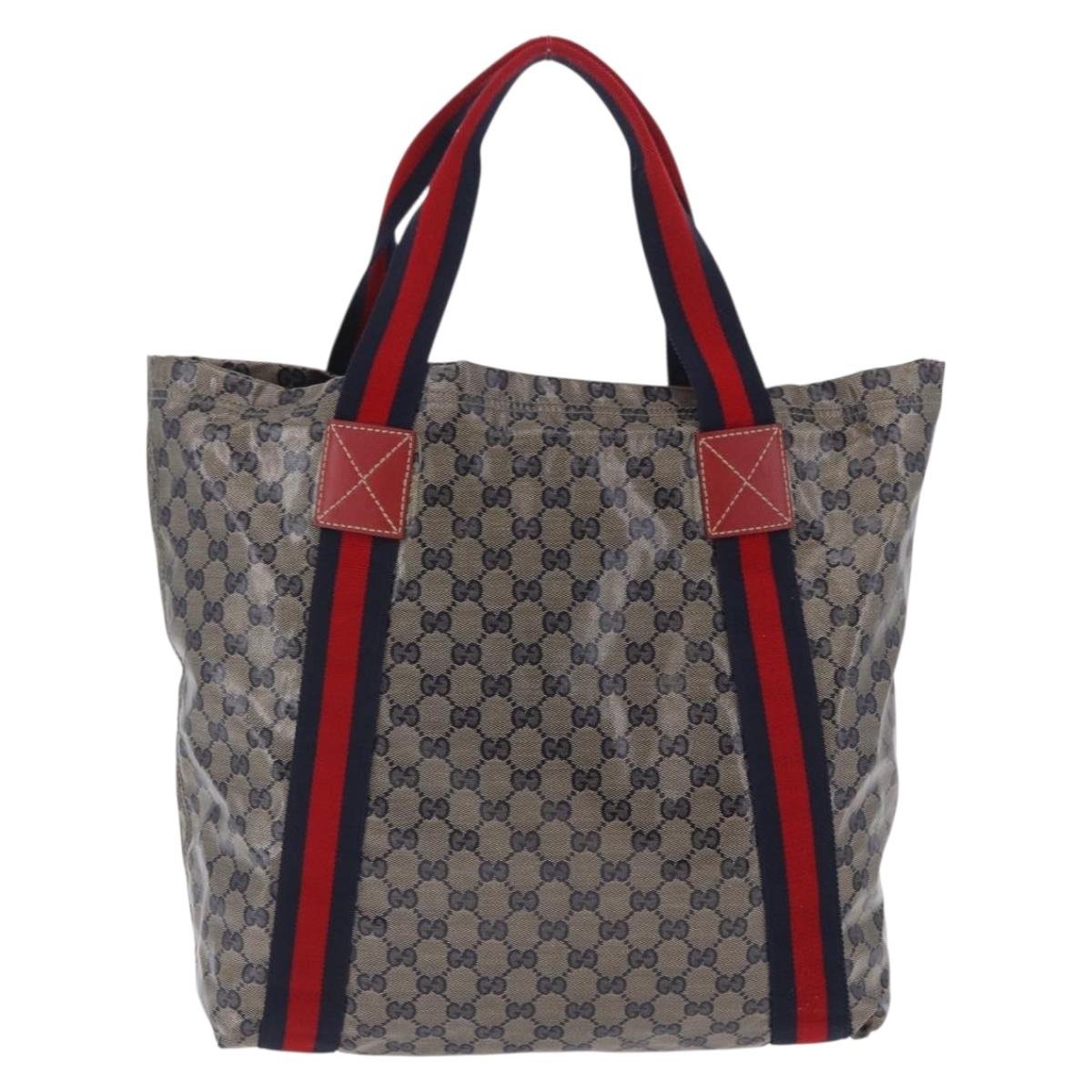 GUCCI GG Crystal Sherry Line Tote Bag Coated Canvas Navy 189669 Auth 200053A