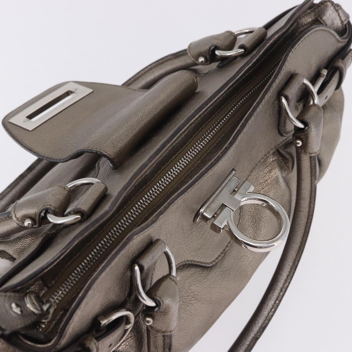 Salvatore Ferragamo Gancini Hand Bag Leather Gold Silver Auth 200055A