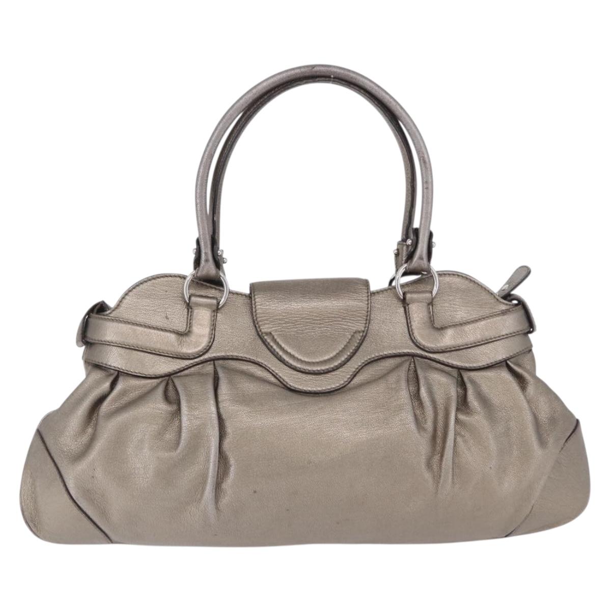 Salvatore Ferragamo Gancini Hand Bag Leather Gold Silver Auth 200055A