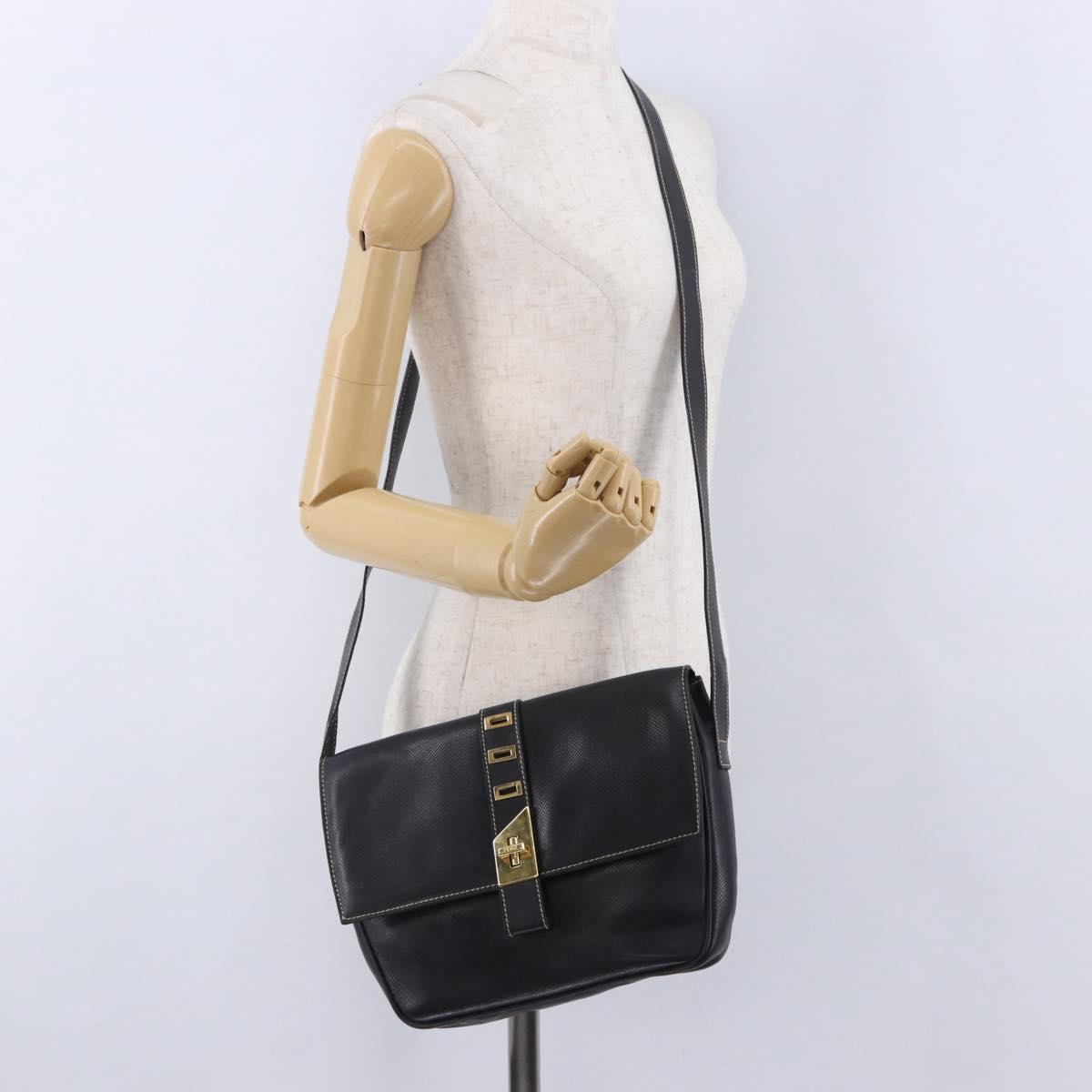 FENDI Shoulder Bag Leather Black Gold Auth 200056