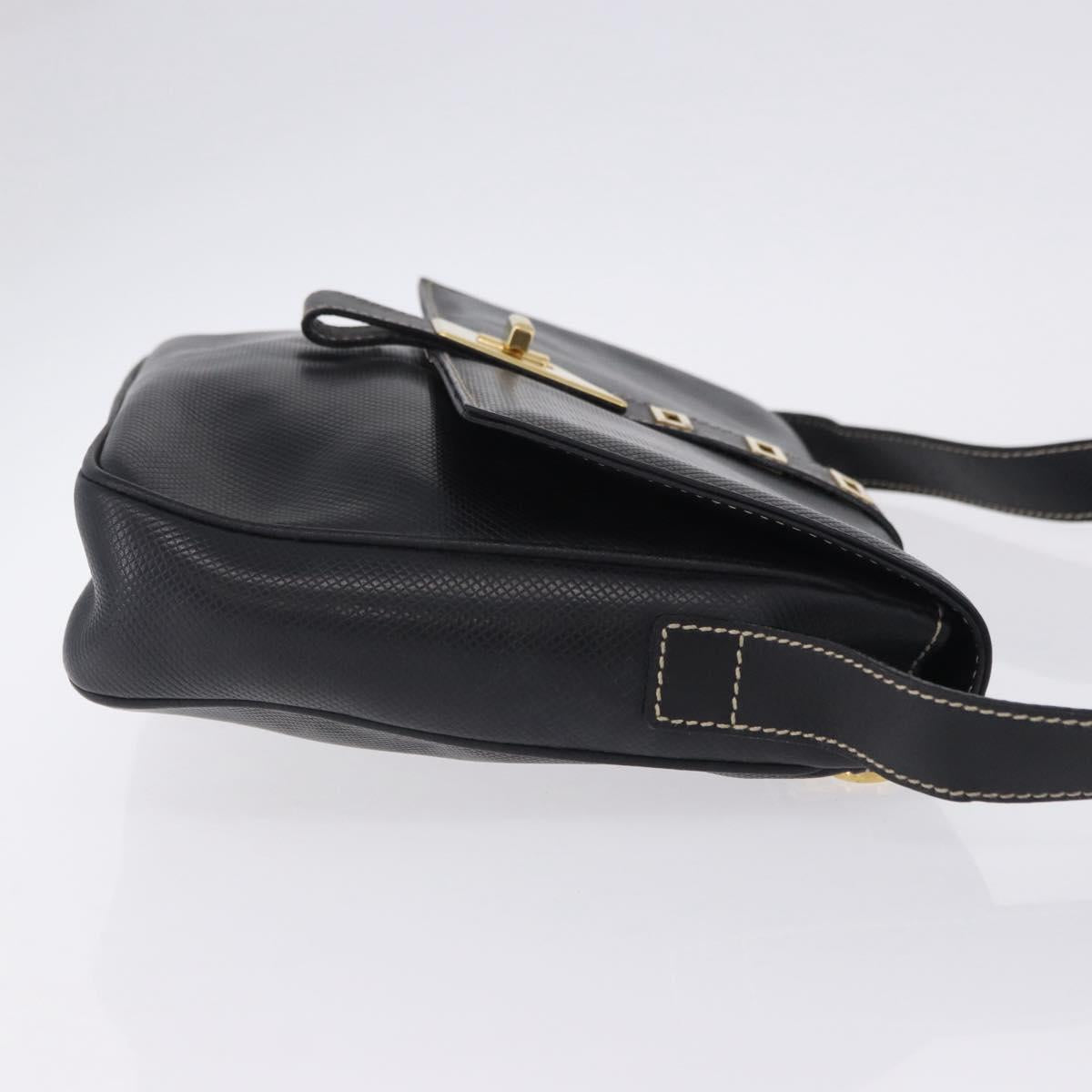 FENDI Shoulder Bag Leather Black Gold Auth 200056