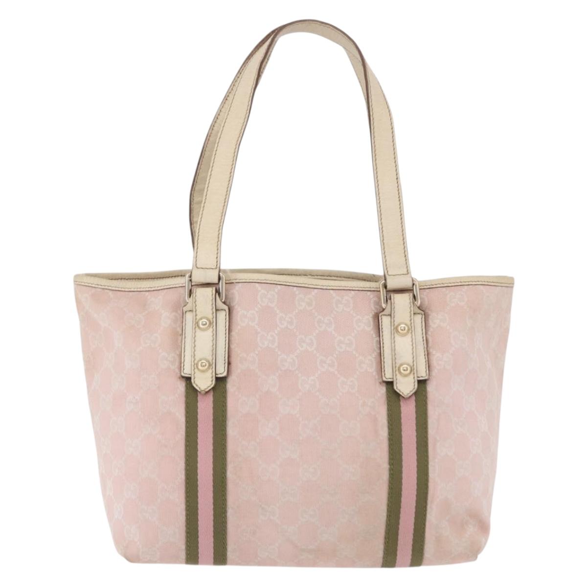 GUCCI GG Canvas Sherry Line Tote Bag Pink Gold 137396 Auth 200059
