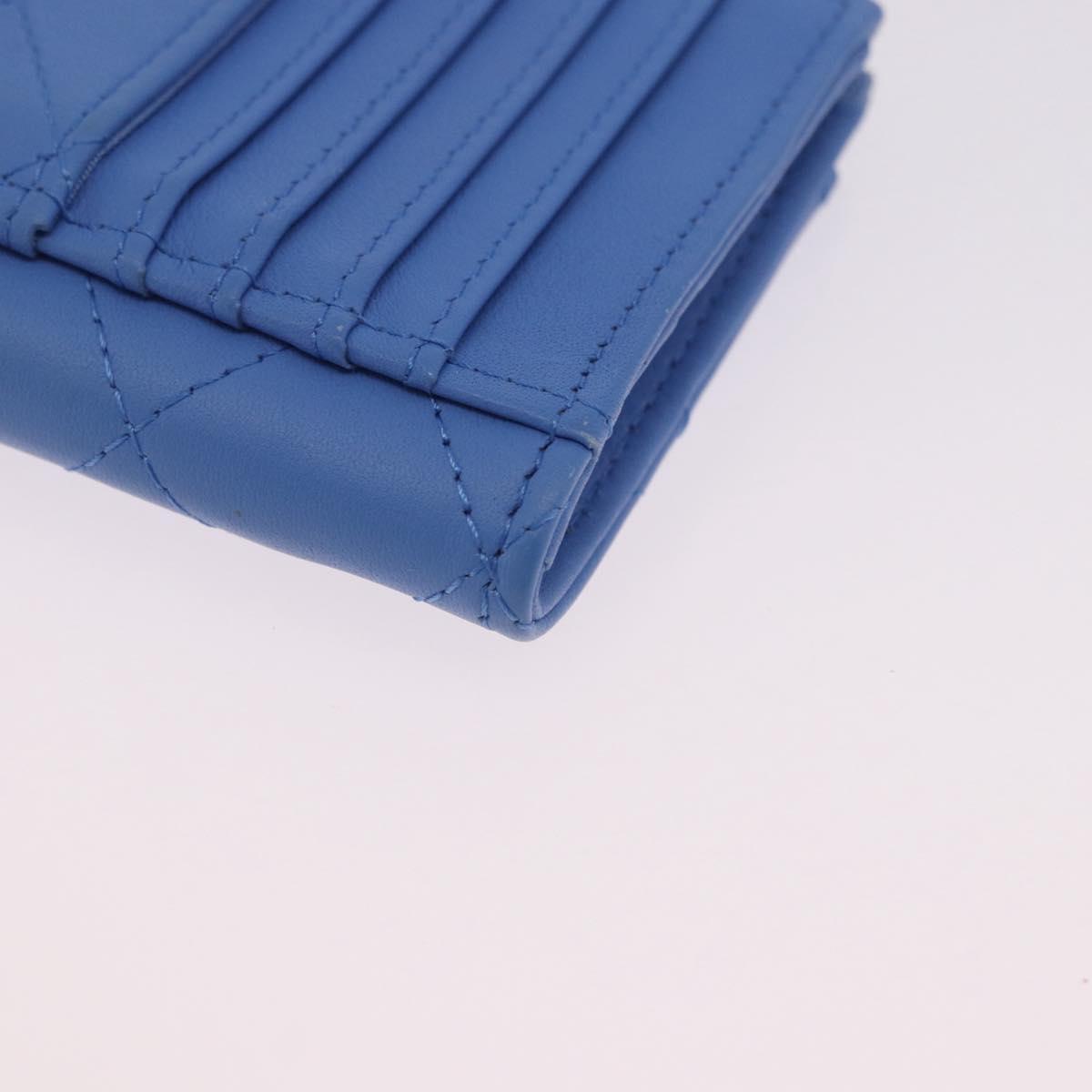 CHANEL Matelasse Fragment Case Wallet Lamb Skin Light Blue CC Auth 200060V