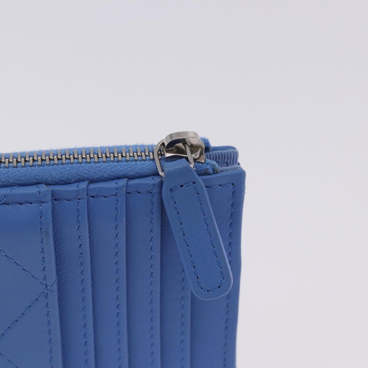 CHANEL Matelasse Fragment Case Wallet Lamb Skin Light Blue CC Auth 200060V