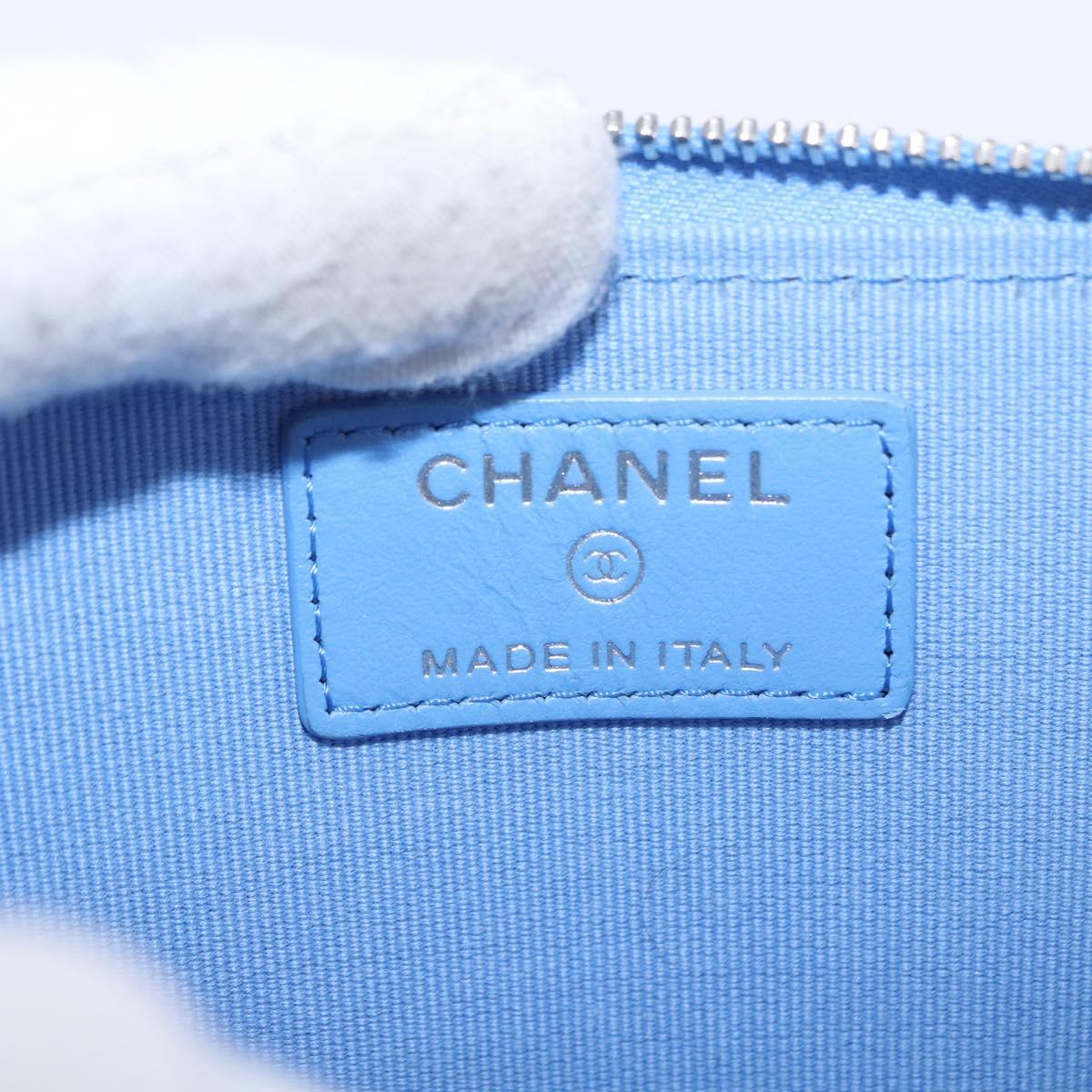 CHANEL Matelasse Fragment Case Wallet Lamb Skin Light Blue CC Auth 200060V