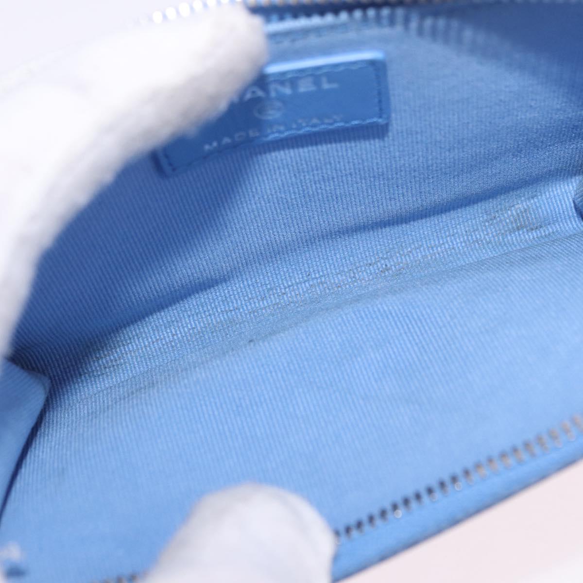 CHANEL Matelasse Fragment Case Wallet Lamb Skin Light Blue CC Auth 200060V