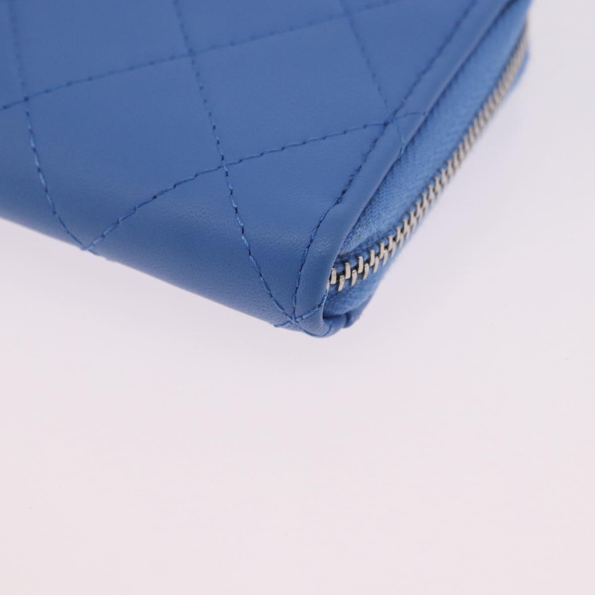 CHANEL Matelasse Fragment Case Wallet Lamb Skin Light Blue CC Auth 200060V