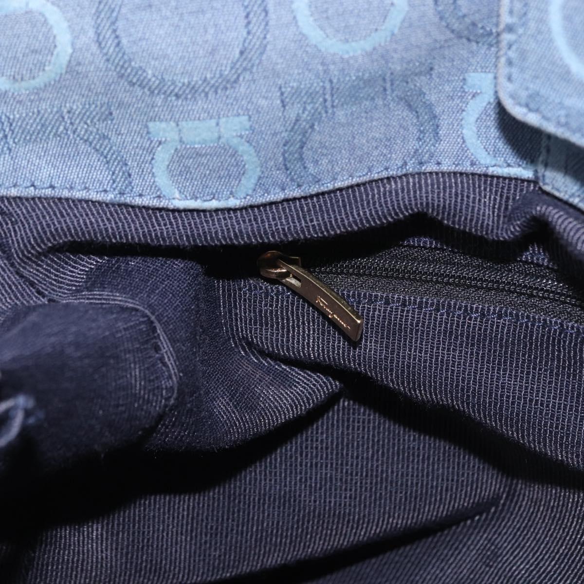 Salvatore Ferragamo Gancini Tote Bag Canvas Navy Gold Auth 200061A