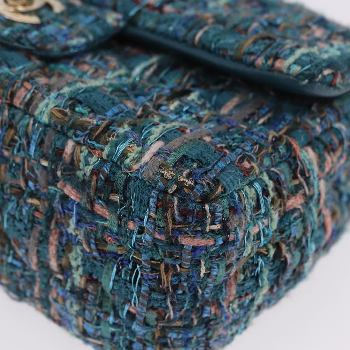 CHANEL Mini Matelasse 20 Chain Shoulder Bag tweed Green Gold CC Auth 200062SM