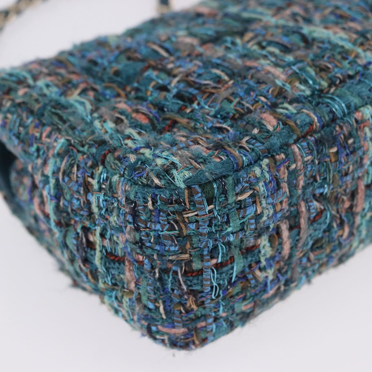 CHANEL Mini Matelasse 20 Chain Shoulder Bag tweed Green Gold CC Auth 200062SM