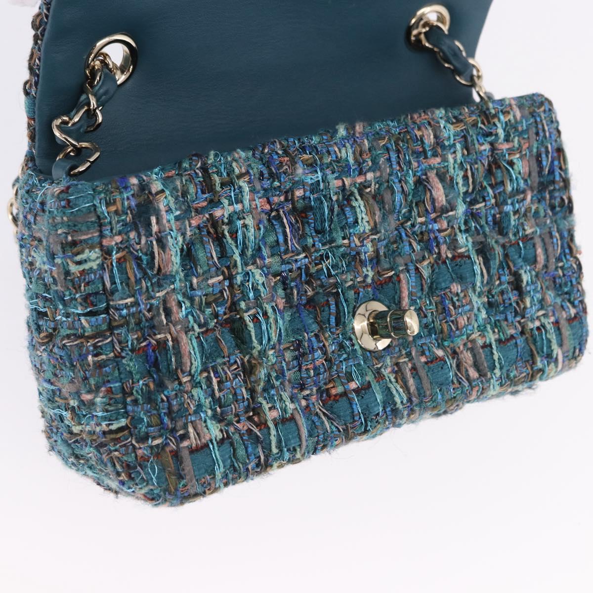 CHANEL Mini Matelasse 20 Chain Shoulder Bag tweed Green Gold CC Auth 200062SM