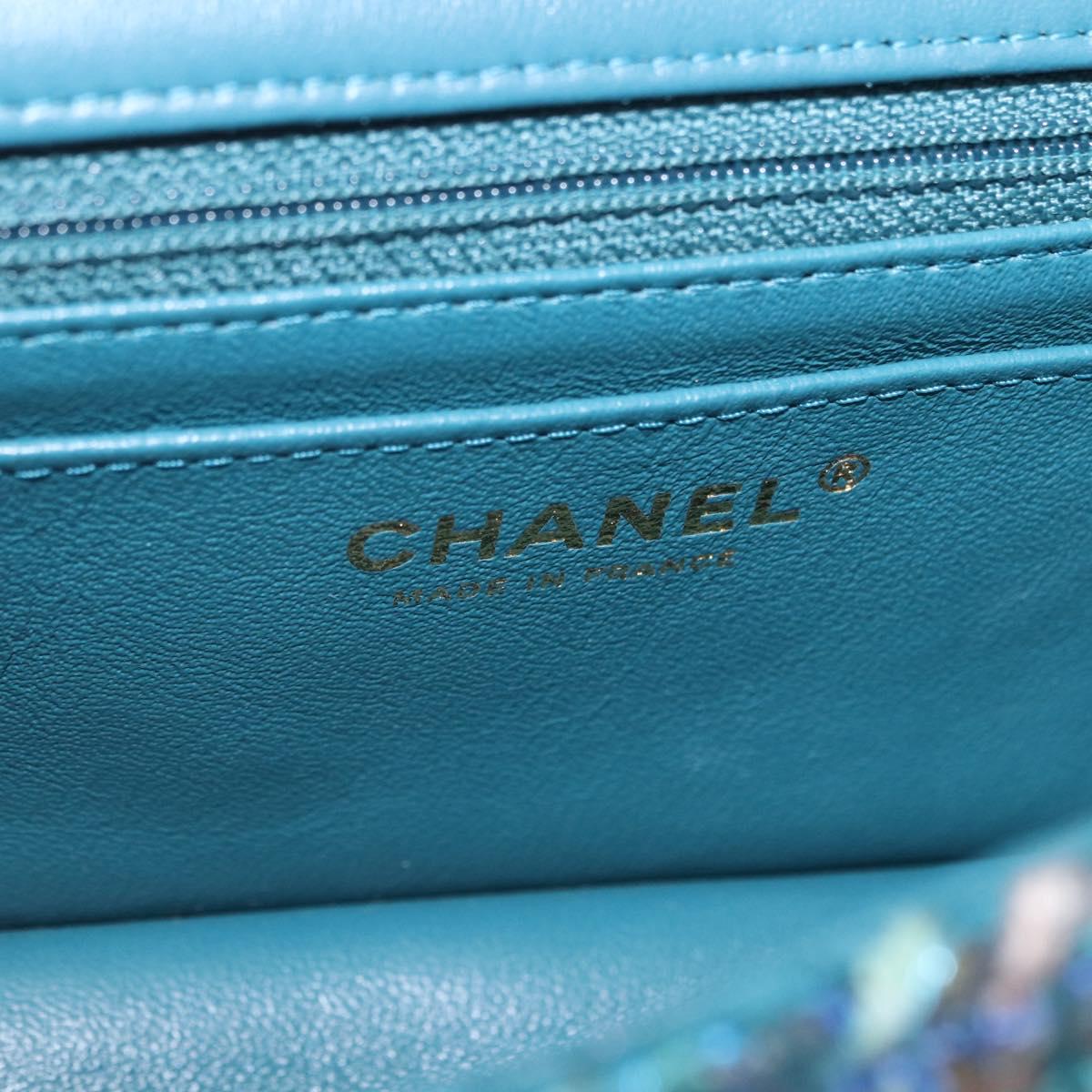 CHANEL Mini Matelasse 20 Chain Shoulder Bag tweed Green Gold CC Auth 200062SM