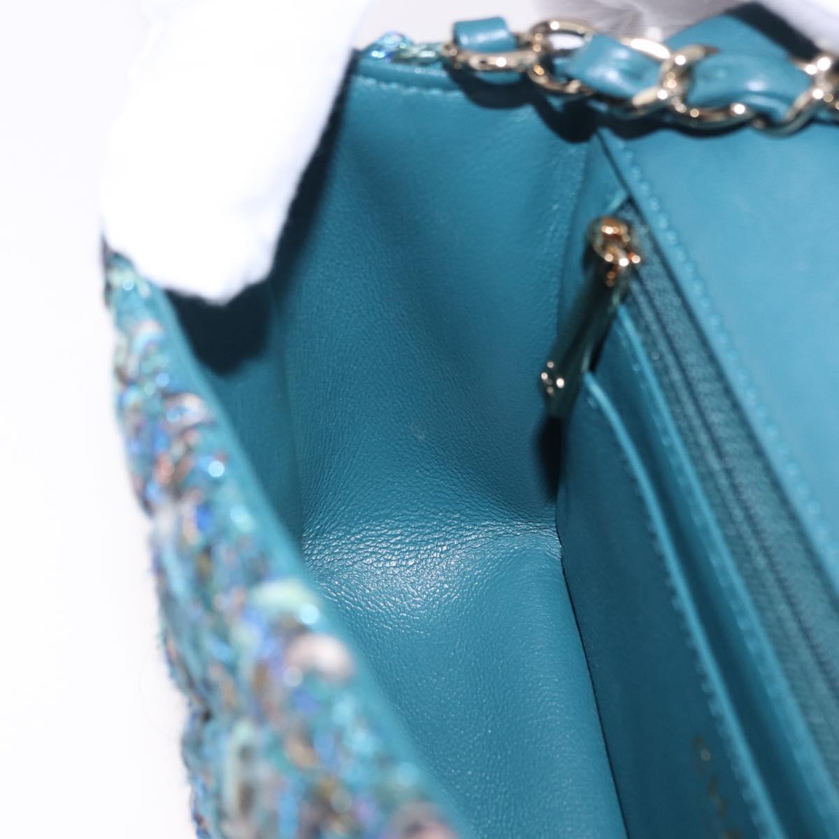 CHANEL Mini Matelasse 20 Chain Shoulder Bag tweed Green Gold CC Auth 200062SM