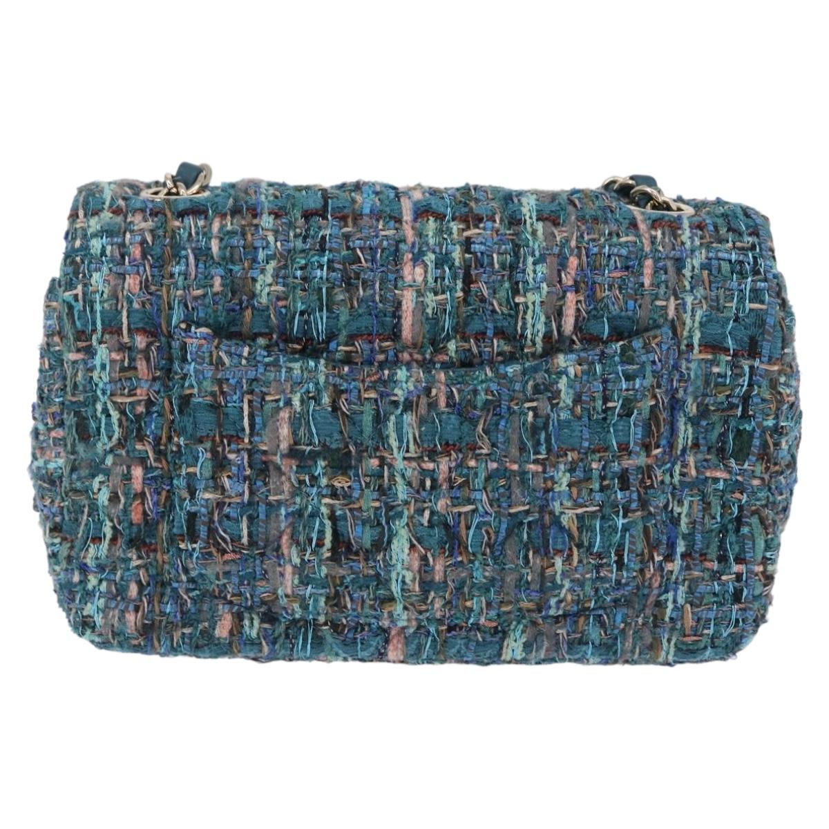 CHANEL Mini Matelasse 20 Chain Shoulder Bag tweed Green Gold CC Auth 200062SM
