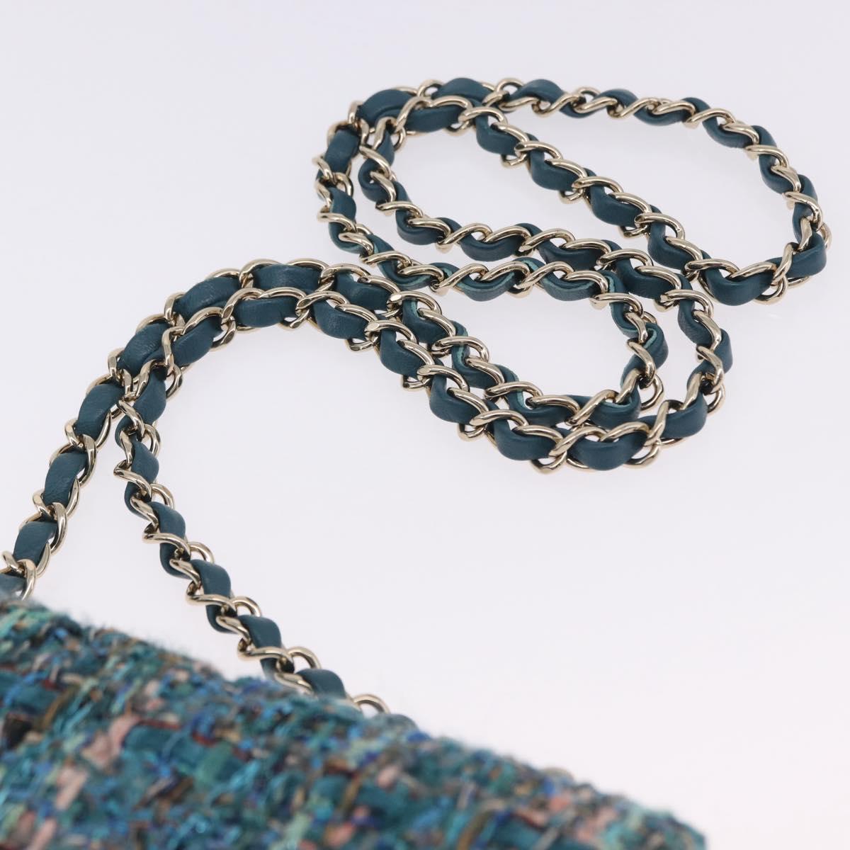 CHANEL Mini Matelasse 20 Chain Shoulder Bag tweed Green Gold CC Auth 200062SM