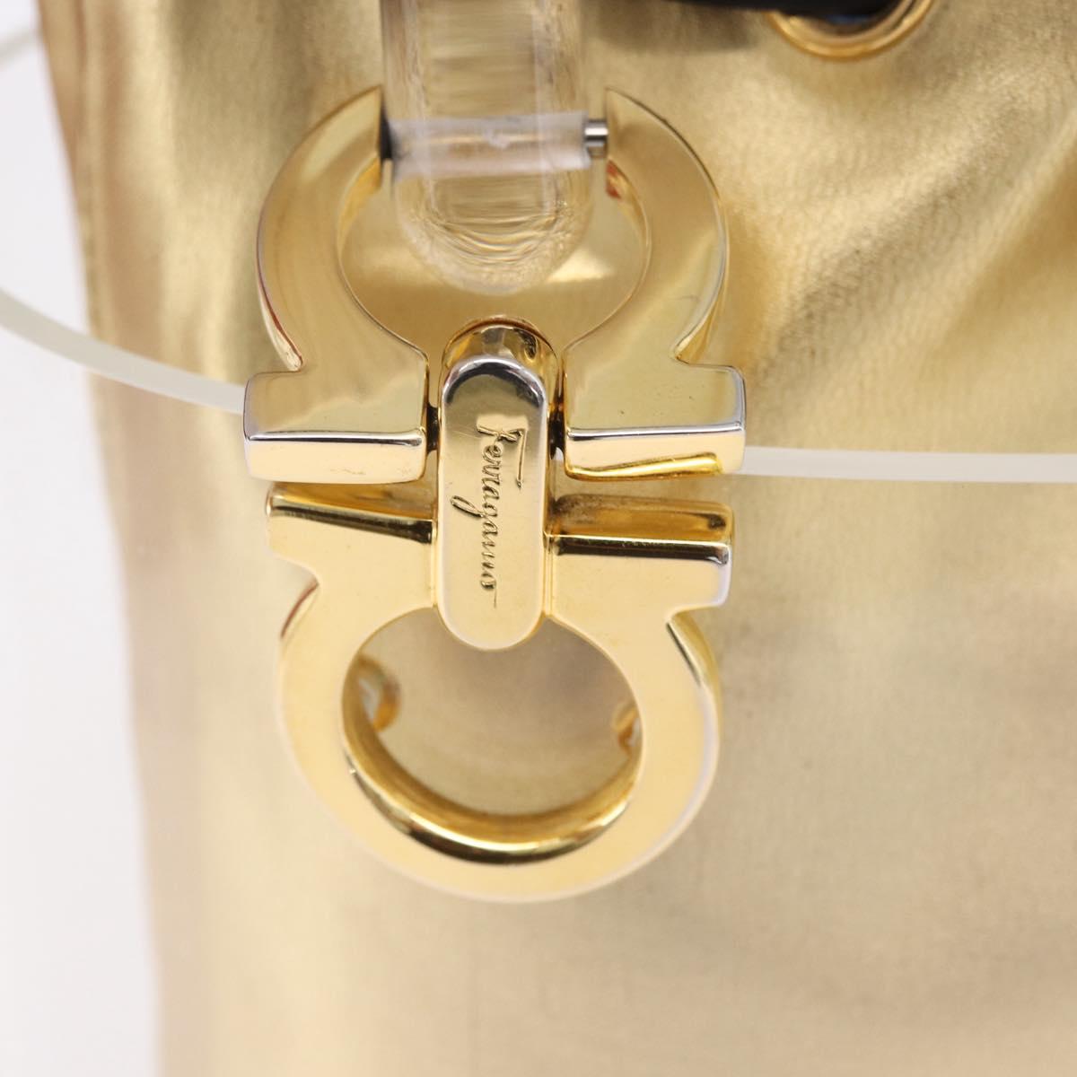 Salvatore Ferragamo Gancini Hand Bag plastic Clear Gold Auth 200065V