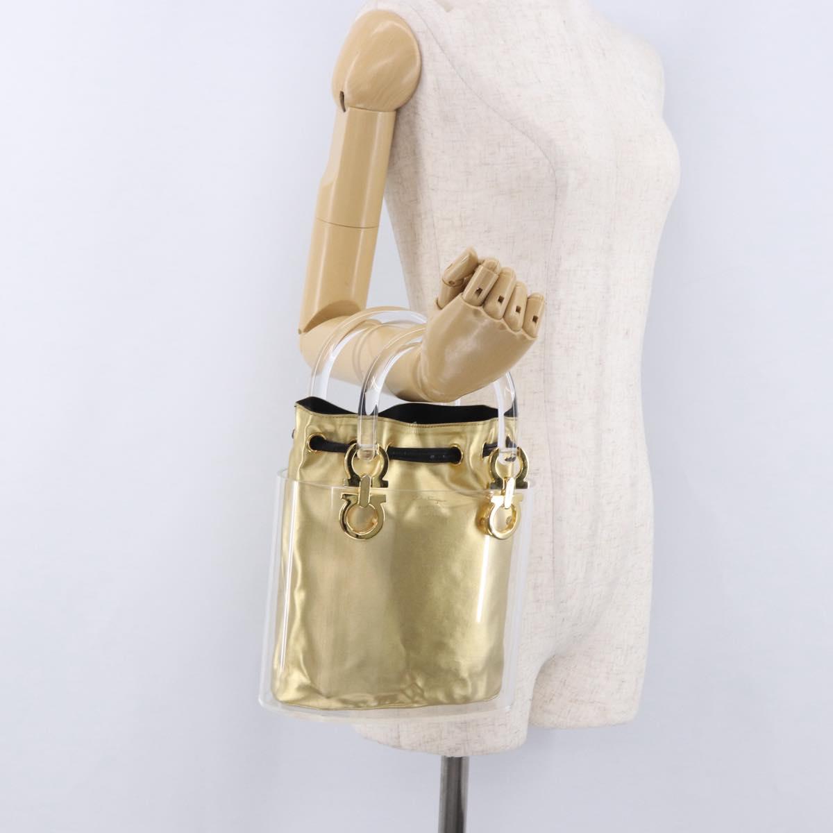 Salvatore Ferragamo Gancini Hand Bag plastic Clear Gold Auth 200065V