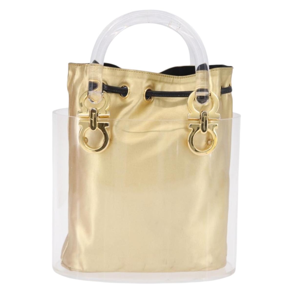 Salvatore Ferragamo Gancini Hand Bag plastic Clear Gold Auth 200065V